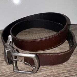 RW Rugged Wear 40” Men's Brown Leather Cut Edge Stitched Belt Silver Buckle